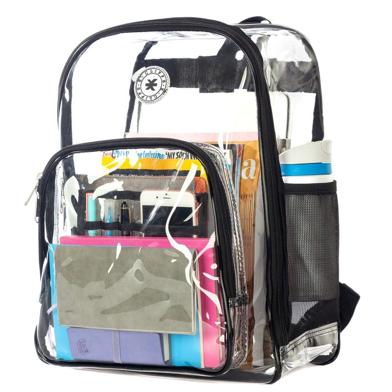 K-Cliffs Clear Backpack Heavy Duty Student Bookbag Large Durable See Through School Bag Quality Transparent PVC Travel Security Workbag Black - Image 1
